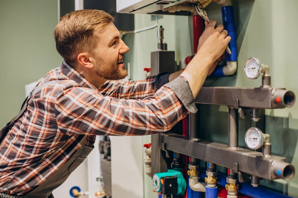 young engineer adjusting autonomous heating 1303 26539